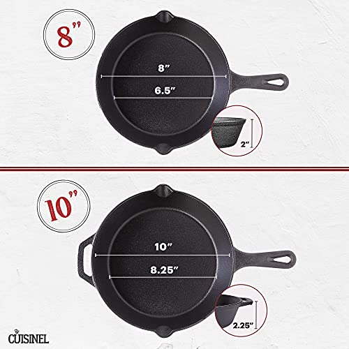 Image of Cast Iron Skillet Set - 8 inch + 10 inch-Inch Frying Pans + Glass Lids + Silicone Handle Holder Grip Covers - Pre-Seasoned Oven Safe Cookware - Indoor /Outdoor Use - Grill, BBQ, Fire, Stovetop, Induction Safe