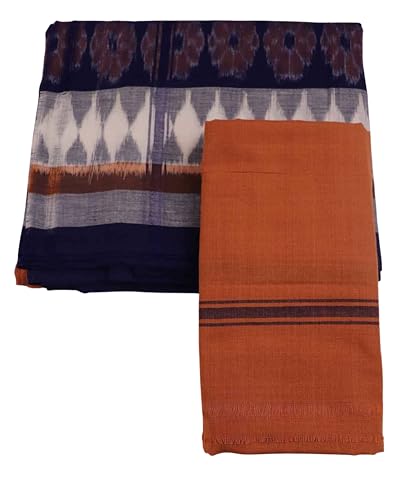 Image of Authentic Sambalpuri Handloom Cotton Unstitched Dhoti with Utari for Men | Traditional Odisha Weave Ikat Dhoti for Festive & Religious Wear