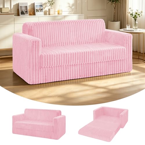 Image of HABUTWAY 49.8 inch Loveseat Boneless Couch, 4-in-1 Convertible Sofa Bed, Plush Fur Folding Futon Sofa Bed Couches Without Pillow for Living Room, High-Density Foam Support, No Assembly Required, Pink