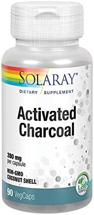 SOLARAY Activated Charcoal 280mg | Coconut Source | Healthy Inner Cleansing & Digestive Tract Support | Non-GMO, Vegan & Lab Verified | 90 Capsules