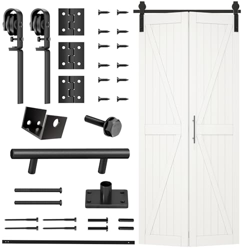 ROOMTEC Puertas plegables de pino macizo de 36 x 84 pulgadas, premontadas, resistentes, con accesorios, color blanco para dormitorio/armario