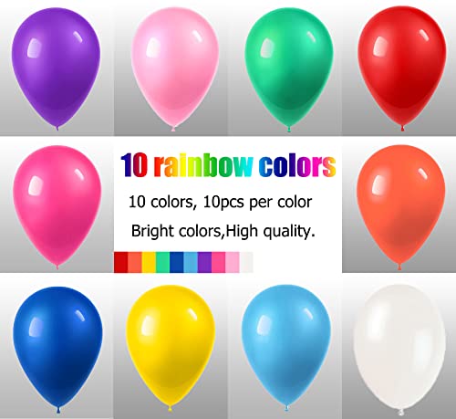 Party Balloons 12 Inches Rainbow Set (100 Pack), Assorted Colored Party Balloons Bulk, Made With Strong Latex, For Helium Or Air Use. Fiesta Birthday Balloon Arch Supplies, Decoration Accessory 060B #TOP1