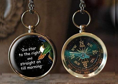 Peter Pan Compass Necklace, Great Gift Idea, 2nd Star to the right and straight on till morning