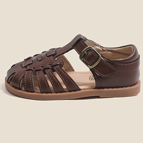 Image of WUIWUIYU Toddlers Little Girls T-Strap Hook&Loop Dress Strawberry Summer Shoes Closed Toe Carrot Sandals
