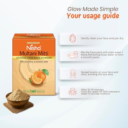 Image of Nisha Orange Multani Mitti for Face 100g | Fuller's Earth Powder | Natural Oil Control, Acne & Tan Removal | Skin Brightening Face Pack