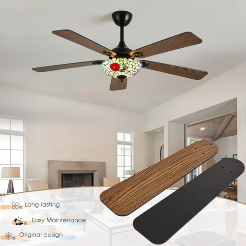 Kunywooe 52" Tiffany Style Ceiling Fans with Lights, (Garden, Black) by Kunywooe - Used condition - Image 2