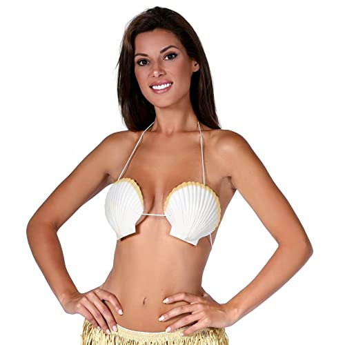 FIESTAS GUIRCA | Sexy Muschel BH mit Schüren – Der ultimative Hingucker für Festivals und jede Hawaii- Pool- oder Sommerparty - Weißes Muschel Bikini Top für Meerjungfrauen Look (Einheitsgröße)