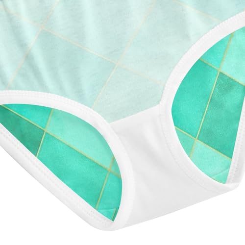 Toddler Girl Panties, Turquoise Aqua Diamond Tiles Cotton Underwear for Girls, 2T–8 Years4