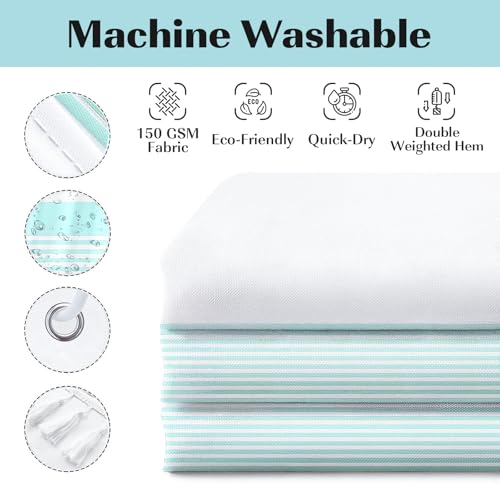 Seasonwood White Shower Curtain Aqua Striped with Tassels Summer Ocean Beach Theme Ombre Bathroom Shower Curtain Sea Mint Green Spa Blue,72 x72