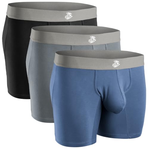 Real Men Bulge Enhancing Pouch Unterwäsche für Herren - 1 oder 3er Pack Set - Modal Boxershorts ABCD Pouch, B Pouch 17,8 cm, 3er-Pack, Marineblau, Dunkelgrau, Schwarz, Medium
