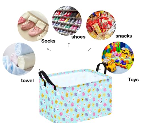 Image of Rectangle Gift Storage Basket Home Shelf Storage Basket Organizer Box Clothes Laundry Hamper Nursery Basket Laundry Basket with Handles (blue rabbit)