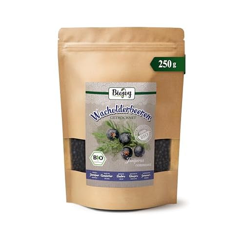 Biojoy BIO-Wacholderbeeren (250 g), getrocknet und ganz, ohne Zusätze (Juniperus communis)