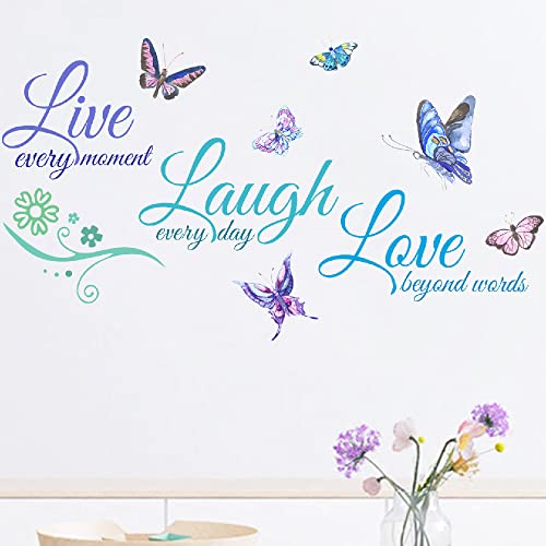 Live Love Laugh Set 3 Wall Sticker Motivational Wall Decals,Family Inspirational Wall Stickers Quotes(18X39, Green Blue Purple) #TOP3