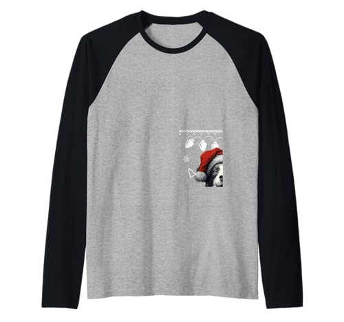 Simpatico Border Collie Natale Indossare Maglione Divertente Cane di Natale Maglia con Maniche Raglan