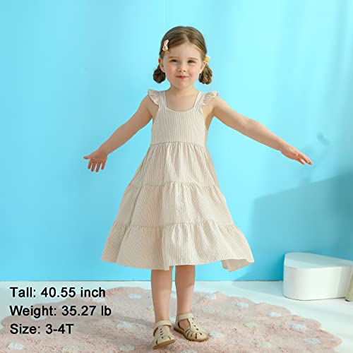 Younger Tree Toddler Baby Girl Dress Summer Outfits Stripe Flutter Sleeve Smocked Dress Kids Causal Boho Dresses Clothes (18-24 Months, Khaki Stripe) #TOP1