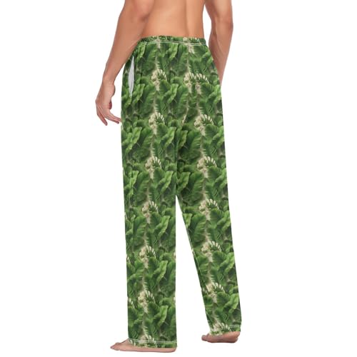 Aflyko Floral Men's Pajama Pants Palm Leaves Green White Pjs Sleepwear Bottoms3