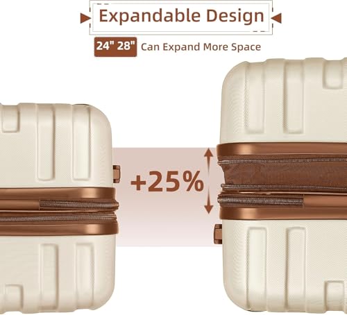 Luggage Sets 6 Piece Expandable Hardside Carry on Suitcase Set with Spinner Wheels TSA Lock Scratch-Resistant Surface Expandable for Up to 25% More Space (Cream)3