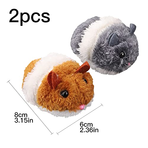 PLUSHCEWT 2 Stück Interaktives Katzenspielzeug Hamster, Kleines Plüschtier Aufziehspielzeug mit Motor Fördert Jagdinstinkt, Spielzeugmaus für Katzen, Plüschtier im Set mit Fellimitat für Katzen