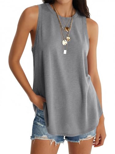 Image of UNCLECAT Womens Oversized Long Tank Tops Summer Sleeveless Tunic Tops | Loose Fit Flowy Tunic,Casual Basic Tank Tops,Workout Tank Tops,Yoga Gym Tees,High Neck,Solid Color
