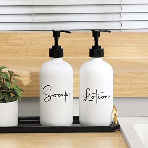 17 oz Hand Soap Dispenser Glass Liquid Dish Soap Bottles, Refillable Empty Lotion Pump Bottles for Bathroom Decor, Kitchen Sink, Matte Design, Pack of 2, White
