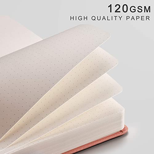 Emshoi Dotted Notebook - 256 Pages A5 Bullet Dotted Journal, Hardcover Dot Grid Notebook, Leather Notebooks For Work, 120Gsm Thick Paper,16 Perforated Pages, Inner Pocket,5.75'' × 8.38''-Pink #TOP1