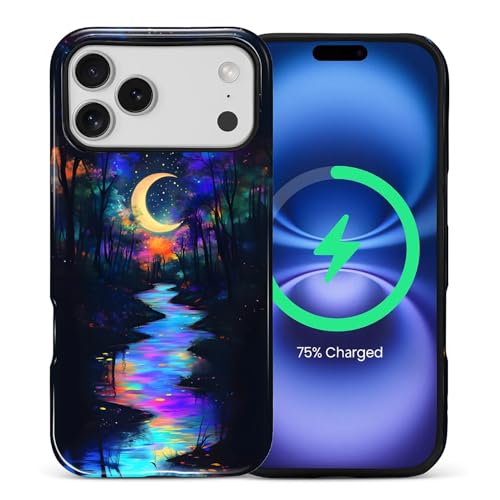 ZHEGAILIAN Magnetic Case for iPhone 18 Pro Max 17 Pro Max,Compatible with MagSafe Hard Shell + Soft Silicone 2 in 1 Hybrid Shockproof Bumper Drop Protective Case Magic Moon Night Blue