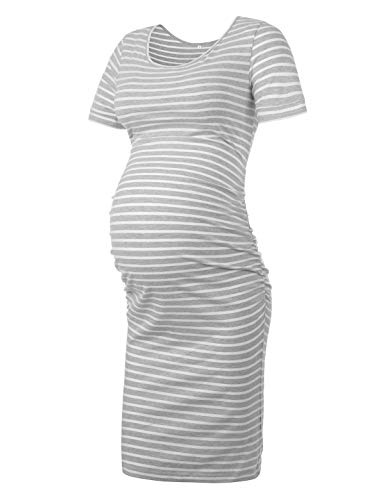 Peauty Maternity Dress Maternity Dresses for Baby Shower Maternity Dress Casual Maternity Bodycon Dress Light Gray WhiteLarge