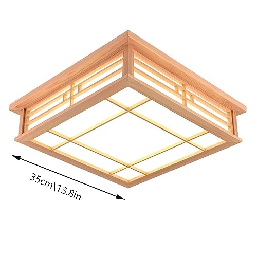 Luz de techo de madera maciza regulable E27 para salón y dormitorio de 35cm con mando 7