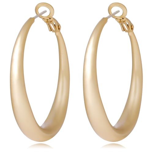 Matte Frosted Earrings for Women Gold-Plated Large Hoop Earrings S925 Sterling Silver Posts Retro Plain Circle Hoops