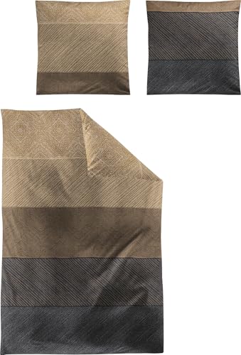 Irisette Bettwäsche Edel-Feinbiber braun-grau Größe 1x 135x200 cm + 1x...