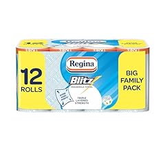 Regina Blitz Household Towels – 12 Triple Layered Rolls, 70 Sheets Per Roll, Recyclable-Paper Packaging, FSC Certified Pape…