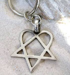 Pewter Heartagram HIM Pentagram and Heart Keychain Key Tag