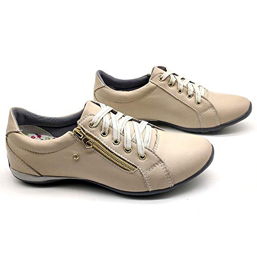 Sapatenis Casual Feminino Couro Dia a Dia Leve Bm Brasil 218 Creme 40