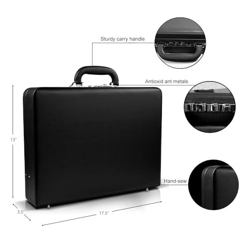Image of Hard Case Leather Attache for Professionals,Business Briefcase with Lock for Men