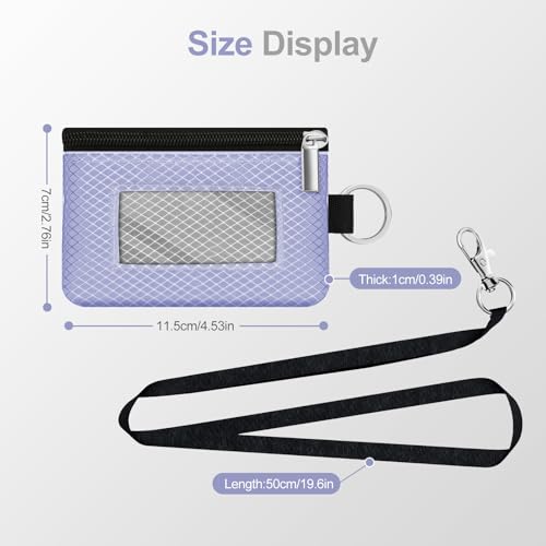 Image of Minimalist RFID Blocking Small Wallet with ID Window,WaterResistant Zip Id Case Wallet with Lanyard Keychain for Cards,Cash,Travel,Women,Men (Lavender Purple /Light gray)