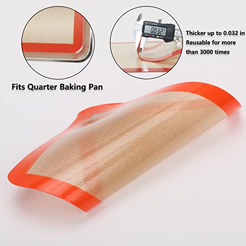 Quarter Sheet Silicone Baking Mats, 7-7/8"x 11-4/5" Food Grade Liquid Silicone Mats, Non-Stick Reusable Cookie Sheet Liners for Quarter Bake Pan for Cake/Toast/Pastry/Cookie/Bun/Bread(2PCS)