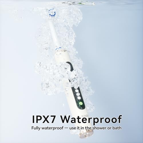 Image of SEAGO Rotating Electric Toothbrush for Adults - 8 Replacement Heads (4 Soft /4 Hard), IPX7 Waterproof, 5 Modes with Memory Function, 2-Minute Timer, USB Type-C Rechargeable (SG-2607-Beige)