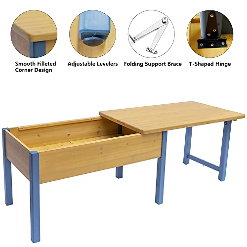 Birasil Wooden Sensory Tables With Folding Lid, Activity Play Table For Kids, Elevated Sand Pit Sandbox For Indoor #TOP3
