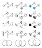 PLOMFOV Pendientes de oro con parte trasera plana, aretes de acero inoxidable para mujeres y hombres, juego de aretes de acero quirúrgico de ópalo de circonita cúbica, aretes de aro de oro de 20 g