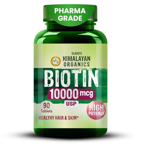 Vlado's Himalayan Organics Biotin 10000 mcg for Hair Growth, Glowing Skin & Strong Nails, 90 Tablets — Biotin Supplements