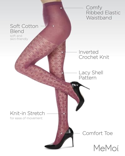 MeMoi Women's Textured Cotton Rich Inverted Crochet Fashion Tights3