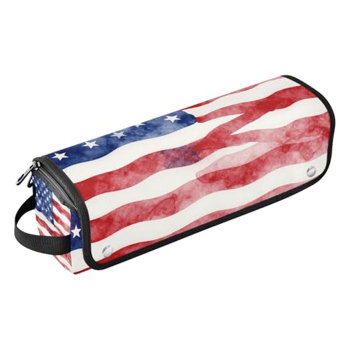 Estuche de viaje 2 en 1 para rizador con alfombrilla para plancha, doble capa, bolsa organizadora portátil para planchas, rizadores y alisadores de cabello, bandera Americana rojo, blanco y azul