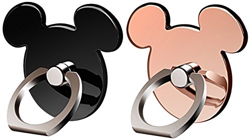 [2 Pack] Cartoon Phone Ring Stand Holder (Black&Rosegold) 360 Rotation Cell Phone Grip Compatible for iPhone X/8 7 Plus 6 6S 5 5S Samsung Galaxy Note, Tablet and Ipad pipigo