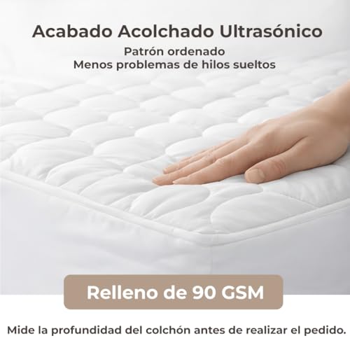 Protector de colchón 200x200 acolchado ajustable blanco cubrecolchón para cama grande 4
