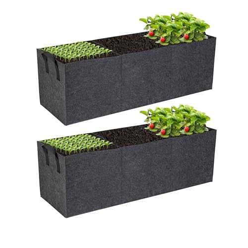 FVOTNW 2-Pack 3 Grid Fabric Raised Garden Bed 22 Gallon 3x1x1 FT Thickened Garden Grow Bags with Handles - Indoor Outdoor Planter Bags for Vegetables Herbs Flowers
