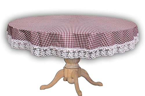 Image of The Furnishing Tree Round Shaped 8 Seater Table Cover WxL 90x90 inches with White Border lace