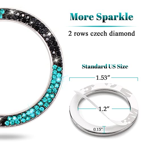 Image of ToBeQueen Teal Push Start Button Cover Emblem Sticker, Interior Crystal Diamond Rhinestone Blue Bling Car Starter Ring Decoration, Turquoise Bling Car Accessories for Women, Black and Lake Blue