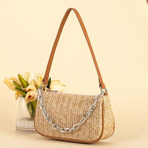 Image of Medium Straw Bag Hand Weave Beach Handbag Summer Crossbody Shoulder Bags Bucket Tassel Totes for Women