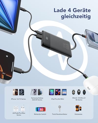 VEGER 22.5W 10000mAh Schnellladung Power Bank mit Integriertem USB-C Kabel – Ansicht 5