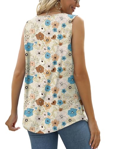 Image of Saloogoe Summer Tank Tops for Women Loose Fit Pleated Tunics Scoop Neck Sleeveless Lace Tops Curved Hem Flowy